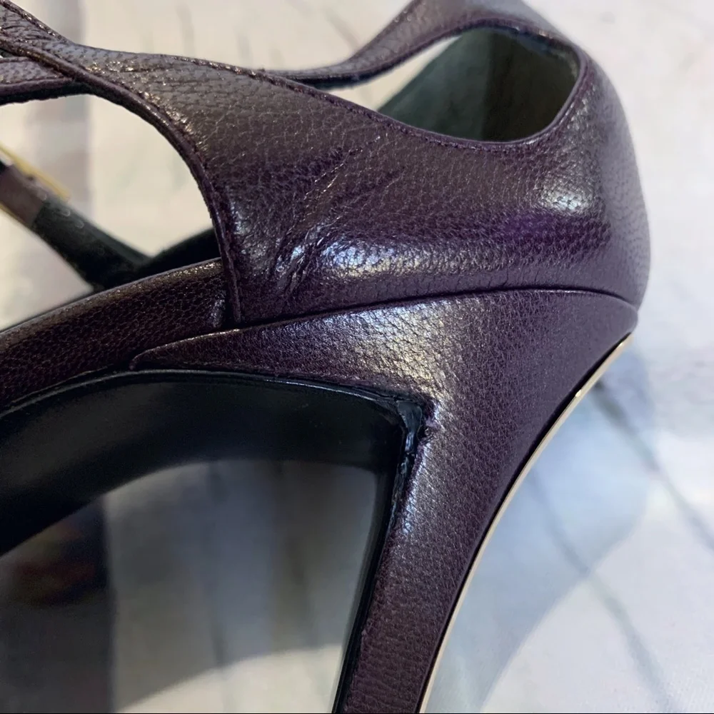 Escada Plum and Mirrored Gold Heels